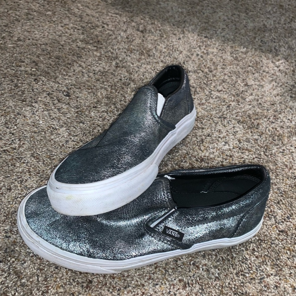 Vans! Sparkly silver slides. Like NEW!